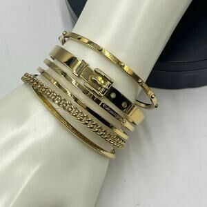 Michael Kors Heritage Astor Collection Frozen Open Layered Stacked Cuff Bracelet